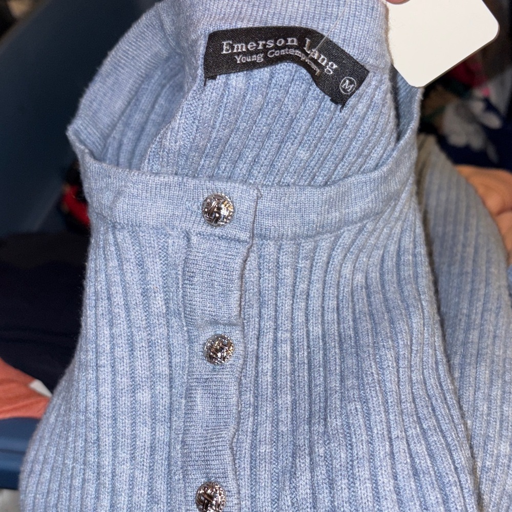 Blue Ribbed Button-Up Cardigan - Picture 2 of 2